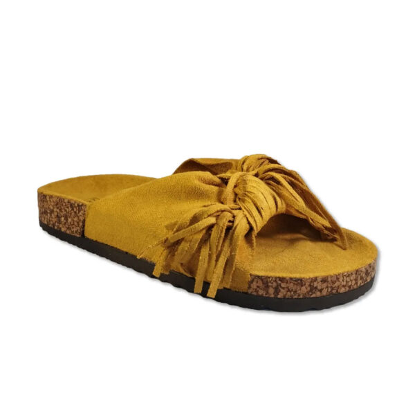 Παντόφλα Flat, Suede σε Καφέ, Μπέζ, Μαύρο και Μουσταρδί με κρόσια - Image 4